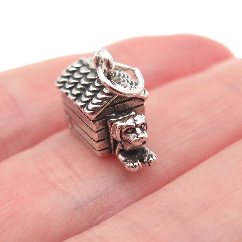 Sunwest 925 Sterling Silver Vintage Dog House Oxidized 3D Mini Charm Pendant